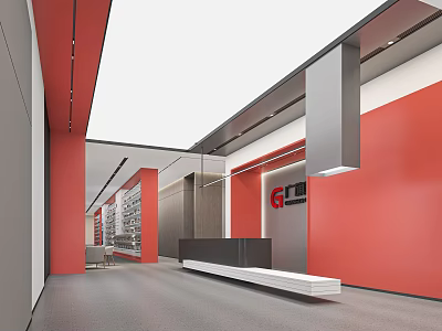 Modern Front Desk Reception Interior With Stylish Counter And Lobby Design 3d model