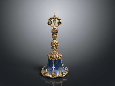 Antique Golden Decorative Artifact With Blue Enamel Base And Intricate Carvings 3d model
