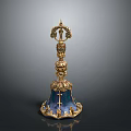 Antique Golden Decorative Artifact With Blue Enamel Base And Intricate Carvings