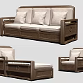 Modern Wooden Frame Sofa Set With Light Colored Cushions And Simple Design 3d model