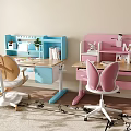 Blue And Pink Children's Desk With Butterfly Wing Chair And Storage Shelves