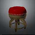 Wooden Stool With Red Padded Seat And White Dot Decoration On The Edge
