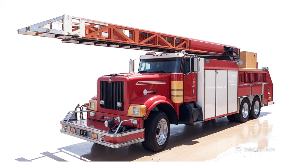 Red and White Fire Truck with Extended Ladder for Emergency Rescue Operations 3d model 