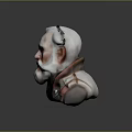 Detailed 3D Head Sculpture Of Man With White Hair Beard And Leather Outfit