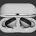 White Wireless Earbuds Charging Case with Open Lid and Earphones Inside Featuring Brand Logo