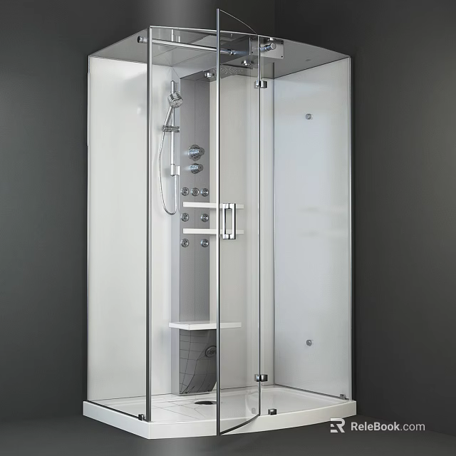 Elegant Modern Shower Sauna Interior With Glass Enclosure And Stainless Steel Fixtures 3d model 