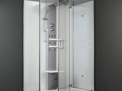 Elegant Modern Shower Sauna Interior With Glass Enclosure And Stainless Steel Fixtures 3d model