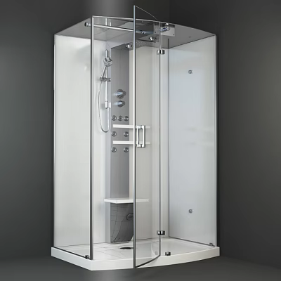 Elegant Modern Shower Sauna Interior With Glass Enclosure And Stainless Steel Fixtures 3d model