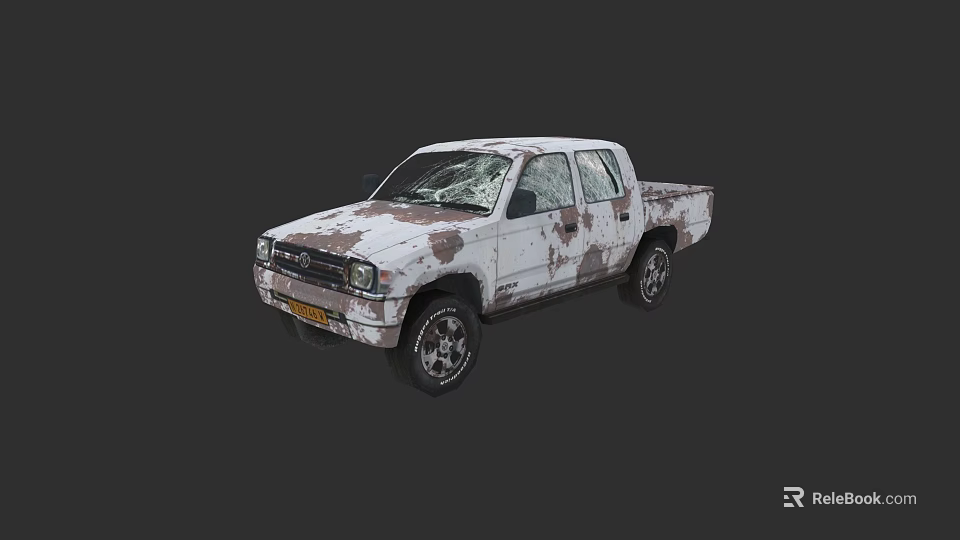 White Old Pickup Truck with Rusty Body and Broken Windows 3d model 