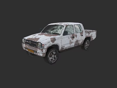 White Old Pickup Truck with Rusty Body and Broken Windows 3d model