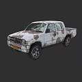 White Old Pickup Truck with Rusty Body and Broken Windows