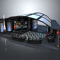 Scenic Modern Indoor Space Landscape Featuring Glass Roof TV Wall Sofa And Circular Floor Lights