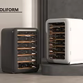 Modern Black And White Wine Coolers With Wooden Racks And Stored Wine Bottles