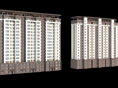 Modern Residential Building Exterior With White Brown Facade Multiple Floors Regular Window Arrangement 3d model