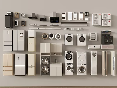 Assorted Refrigerators and Freezers Models Neatly Arranged in Home Appliances 3d model