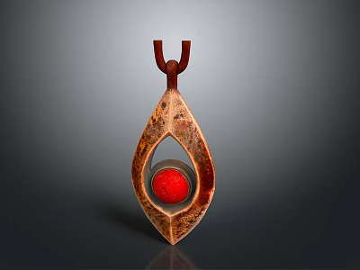 Wooden Decorative Pendant With Teardrop Shape And Red Sphere Center 3d model
