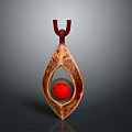 Wooden Decorative Pendant With Teardrop Shape And Red Sphere Center