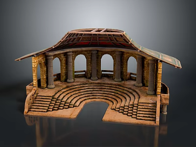 Detailed Ancient Architectural Model With Arches Columns Steps And Curved Roof 3d model