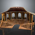 Detailed Ancient Architectural Model With Arches Columns Steps And Curved Roof