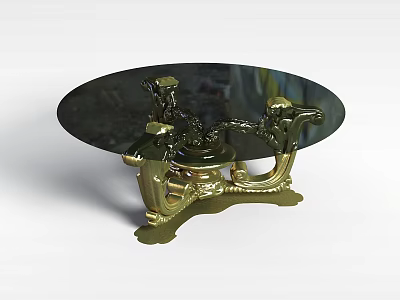 Oval Glass Top Coffee Table Featuring Elegant Gold Decorative Base Design 3d model