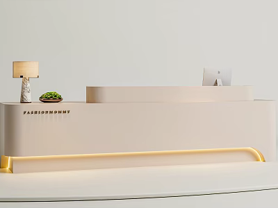 Modern Light Colored Reception Desk With LED Strip Lamp Green Plant And Logo 3d model