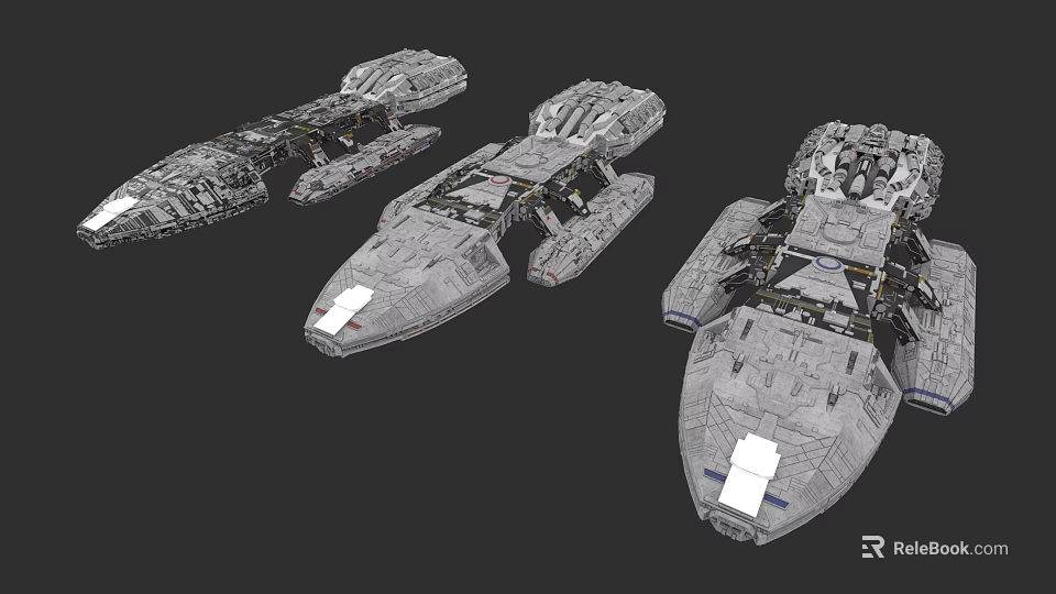 Three Futuristic Warships Sci Fi 3D Models With Detailed Structures And Components 3d model 
