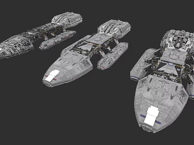 Three Futuristic Warships Sci Fi 3D Models With Detailed Structures And Components 3d model