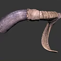 Detailed Curved Animal Horn Organ with Purple Light Brown Hair-like Textured Surface