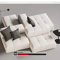 White Tufted Sectional Sofa With Dark Gray Cushions Black Floor Lamp And Side Table