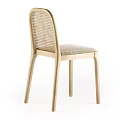 Modern Comfortable Leisure Chair With Rattan Backrest Wooden Frame And Soft Seat