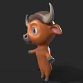 Cartoon Buffalo 3D Model With Large Horns Big Blue Eyes And Open Arms