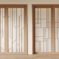 Sliding Doors With Wooden Frames And Geometric Patterned Glass In Modern Interior Design
