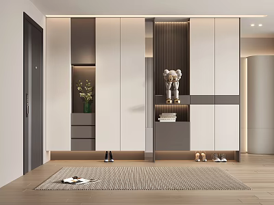 Modern Shoe Cabinet Design With Storage Compartments Sculpture And Vase In Interior 3d model