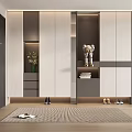 Modern Shoe Cabinet Design With Storage Compartments Sculpture And Vase In Interior