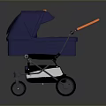 Modern Blue Baby Stroller With Orange Handle Canopy And Stylish Wheels