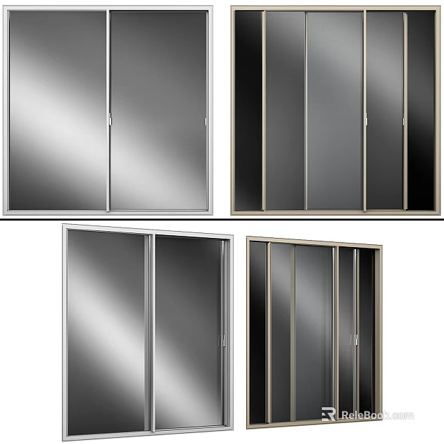 Modern Sliding Doors With Silver Frame And Glass Panels For Home Interior Design 3d model 