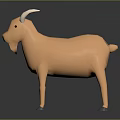 Orange Goat Doll With Low Poly Design White Horns Black Hooves And Grey Background Reflection
