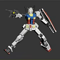 White Blue Red Yellow Mechanical Robot Model With Gun And Shield In Standing Pose