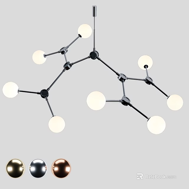 Modern Geometric Chandelier With Multiple Spherical Bulbs Black Metal Frame And Color Options 3d model 