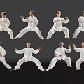 Men Practicing Tai Chi With Various Poses In White Clothing On Dark Background