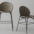 Minimalist Bar Stools With Light Gray Upholstered Seat Round Backrest And Black Metal Frame