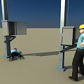 Cartoon Scene With Construction Workers In Yellow Hard Hats And Industrial Equipment