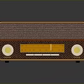 Vintage Red Radio With Retro Grille Front Yellow Dial Display And Round Knobs
