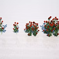 Red Rose Bushes of Different Sizes on White Ground with Shadows