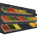 Fruit Display Shelves With Various Fresh Fruits Arranged in Crates on Multiple Layers
