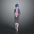 Professional Woman with Blue Hair in Business Suit Holding Pink Folder