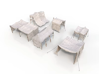 Multiple White Canvas Tents With Foldable Stands And Portable Design For Camping 3d model