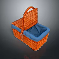Orange Wicker Storage Basket with Open Lid Blue Lining and Handle 3d model
