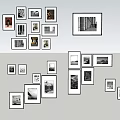 Wall Decor With Various Sizes Black And White Photo Frames Arrangement 3d model