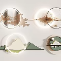 Modern Artistic Circular Wall Decorations With Mountain Patterns And Lighting Effects 3d model